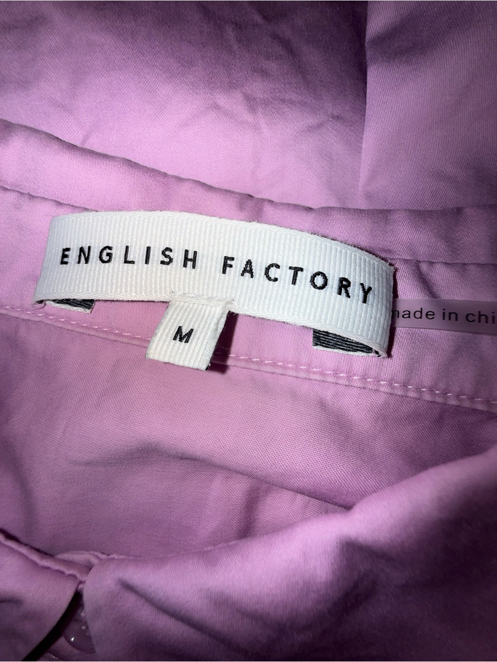 English Factory Cotton Puff-Sleeve Oversized Mini Collared Shirt Dress Lilac M - Picture 10 of 12